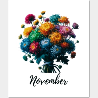 November Flower Shirt, November Birth Month, Vintage Watercolor Floral Tshirt, Mothers Day Gift for Mom, Cottagecore Boho Chrysanthemum Tee Posters and Art